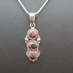 Stunning 925 Sterling Silver With Black Dalia Turquoise Pendant 1-1/4" Gemstone